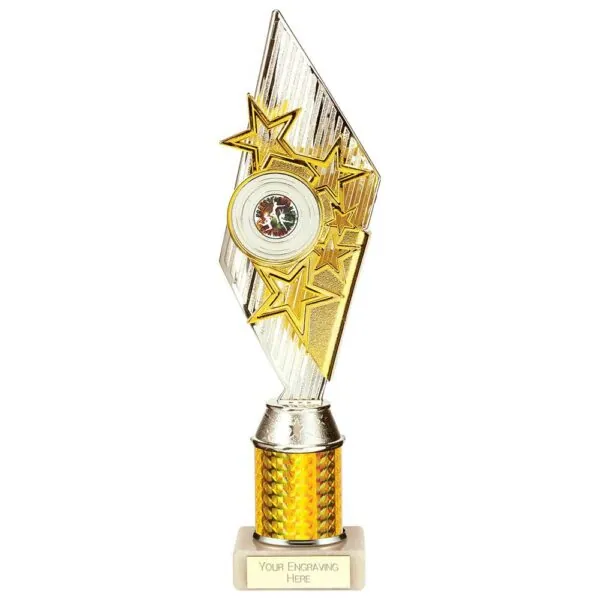 Pizzazz Plastic Tube Trophy Silver & Gold 325mm