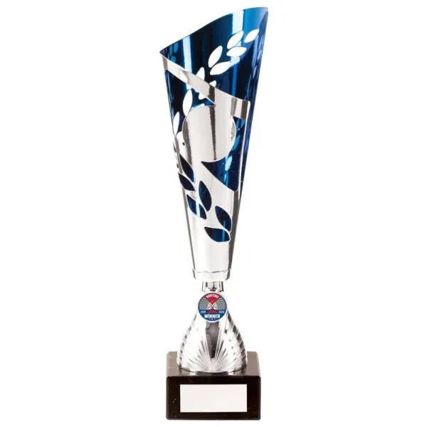 Zeus Lazer Cut Metal Cup Silver & Blue 370mm