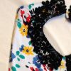 Multicolour Floral Motif with Black Lace Collar Bib Detail