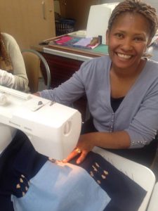 Faith in action with her favourite sewing machine