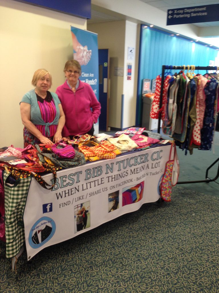 Eileen and Tishy selling our handmade stock at our stall at the Edinburgh Royal Infirmary