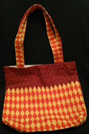 Handmade African Fabric Cream and Terracotta Bag