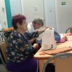 Caroline and Julia busy at Tartan Ribbon Sewing Class