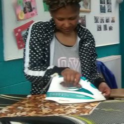 Faith keeping busy at Tartan Ribbon Sewing Class