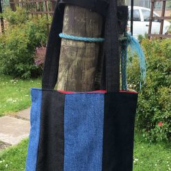 Handmade Up-cycled Denim Bag in Garden