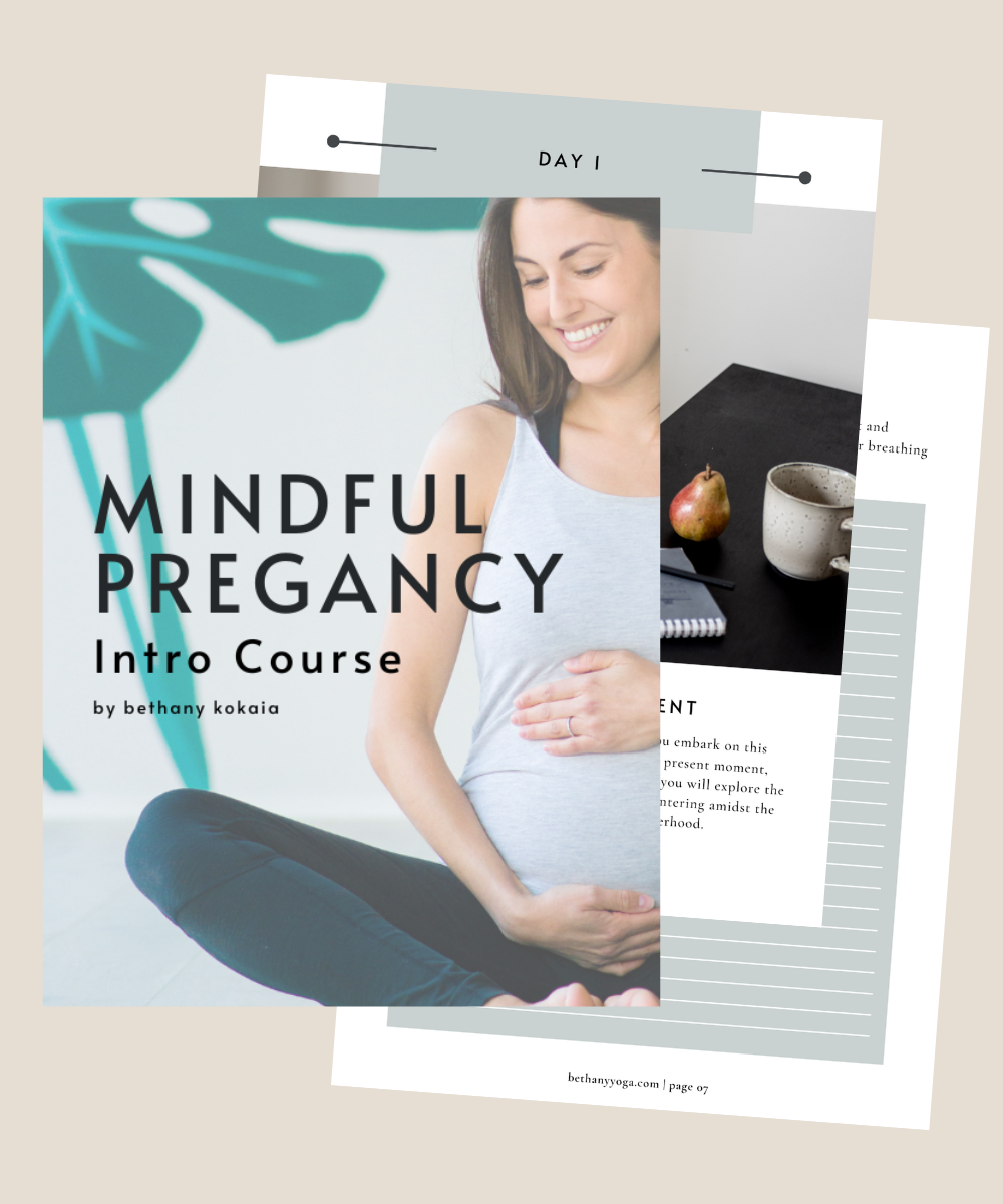 a selection of screenshots from the digital, seven day mindful pregnancy introduction course by bethany kokaia.