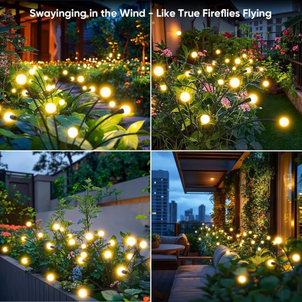 Solar Lights Outdoor Garden Decor: 4 Pack 32 LED Firefly Solar Outdoor Lights, Waterproof Solar Lights for Outside, Yard Patio Porch Pathway Landscape Decorations, Solar Swaying Light Sway by Wind - Image 6