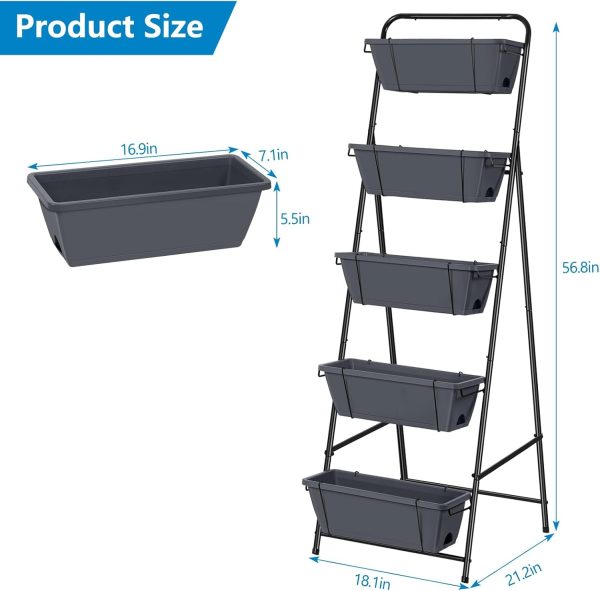 Vertical Garden Planter 3 Tier Raised Garden Bed Herb Garden Planter Outdoor Standing Garden Planter Box with Drainage Holes Removable Tray for Patio Balcony Porch Grey - Image 54