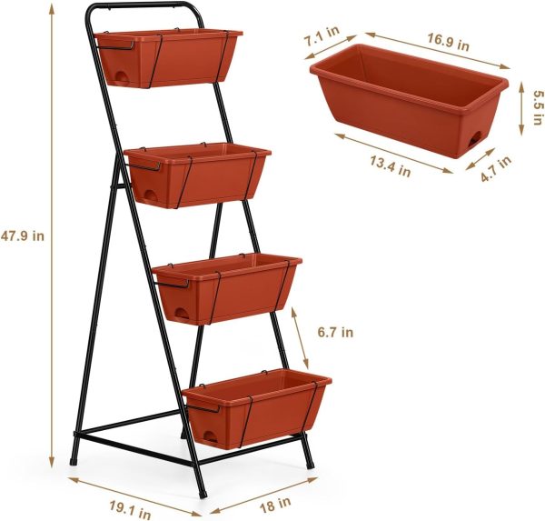 Vertical Garden Planter 3 Tier Raised Garden Bed Herb Garden Planter Outdoor Standing Garden Planter Box with Drainage Holes Removable Tray for Patio Balcony Porch Grey - Image 83