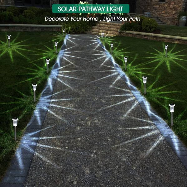 Solar Outdoor Lights, 10 Pack Waterproof Stainless Steel Solar Stake Lights for Pathway Garden Yard Path Walkway Driveway Lawn Decor - Cool White - Image 6