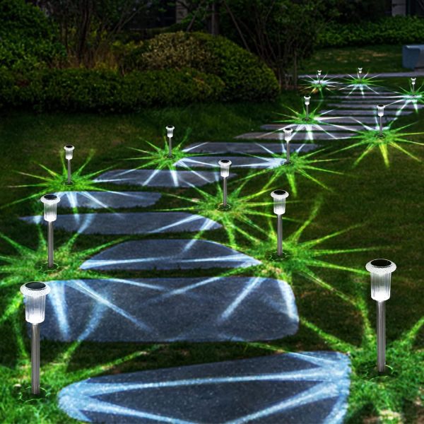 Solar Outdoor Lights, 10 Pack Waterproof Stainless Steel Solar Stake Lights for Pathway Garden Yard Path Walkway Driveway Lawn Decor - Cool White - Image 14