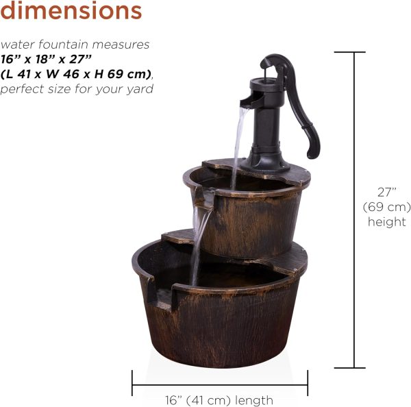 Alpine Corporation TIZ194BZ Outdoor Floor Rustic 2-Tiered Barrel and Pump Water Fountain, Old-Fashioned Fountain, 27", Bronze - Image 16