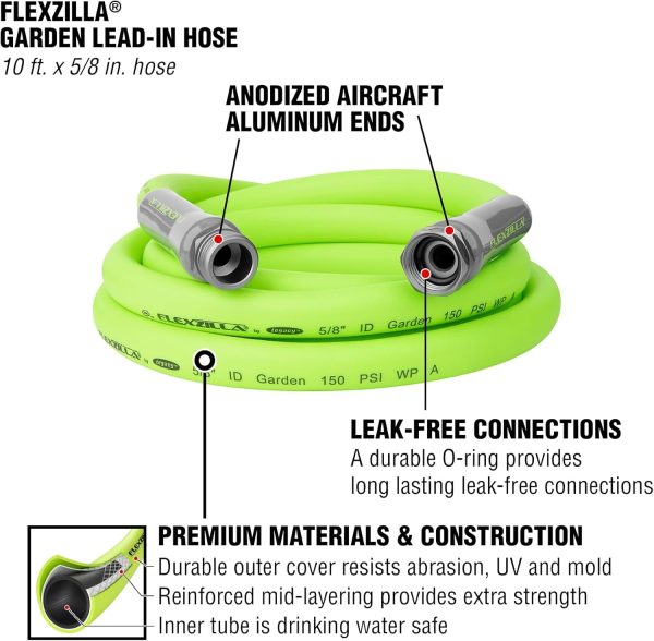 Flexzilla Garden Hose 5/8 in. x 100 ft., Heavy Duty, Lightweight, Drinking Water Safe, Zilla - HFZG5100YW-E, Green - Image 30