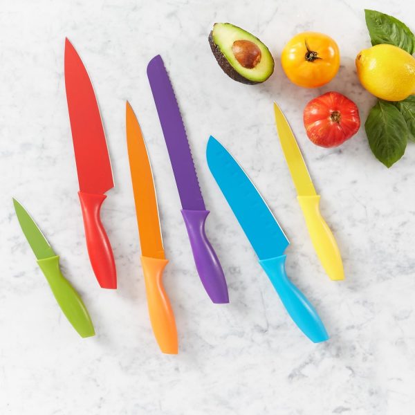 Amazon Basics Color-Coded Kitchen 12-Piece Knife Set, 6 Knives with 6 Blade Guards, Multicolor, 13.88 x 4.13 x 1.38 inch - Image 8