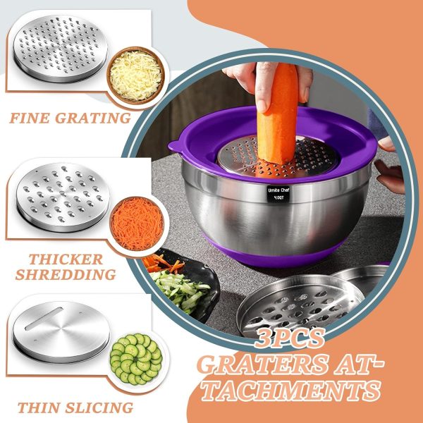 Mixing Bowls with Airtight Lids Set, 26PCS Stainless Steel Khaki Bowls with Grater Attachments, Non-Slip Bottoms & Kitchen Gadgets Set, Size 7, 4, 2.5, 2.0,1.5, 1QT, Great for Mixing & Serving - Image 11