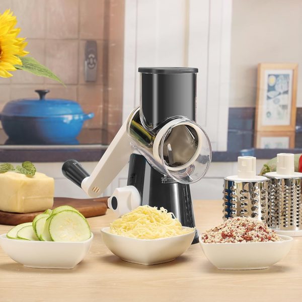 Cambom Rotary Cheese Grater Hand Crank Cheese Shredder for Fresh Cheese, Vegetable, Nuts,Non-slip Suction Base, Free Cleaning Brush Three Blades, Blue - Image 104