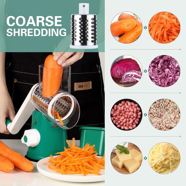 Cambom Rotary Cheese Grater Hand Crank Cheese Shredder for Fresh Cheese, Vegetable, Nuts,Non-slip Suction Base, Free Cleaning Brush Three Blades, Blue - Image 115