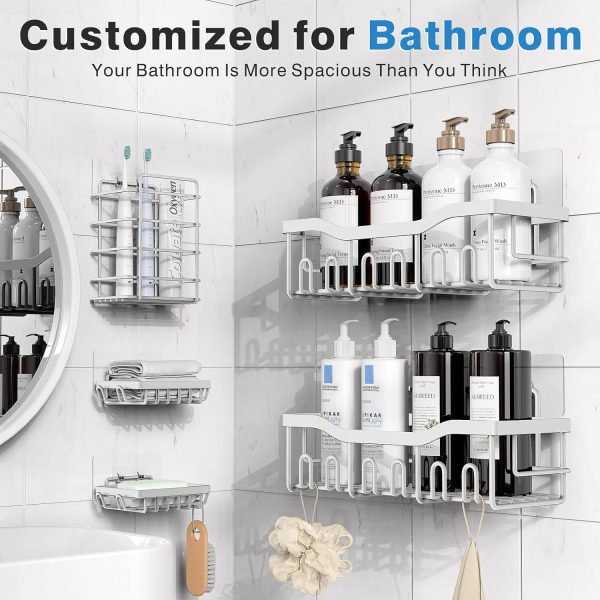 Adhesive Shower Caddy, 5 Pack Rustproof Stainless Steel Bath Organizers With Large Capacity, No Drilling Shelves for Bathroom Storage & Home Decor - Image 82