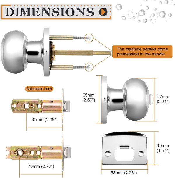 Probrico Privacy Interior Door Knobs Bed and Bath Handles Keyless Sain Nickel Locksets, 6 Pack - Image 61