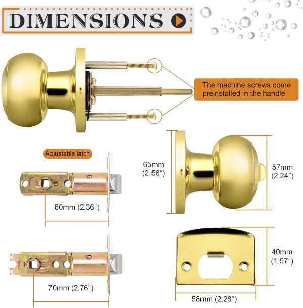 Probrico Privacy Interior Door Knobs Bed and Bath Handles Keyless Sain Nickel Locksets, 6 Pack - Image 66