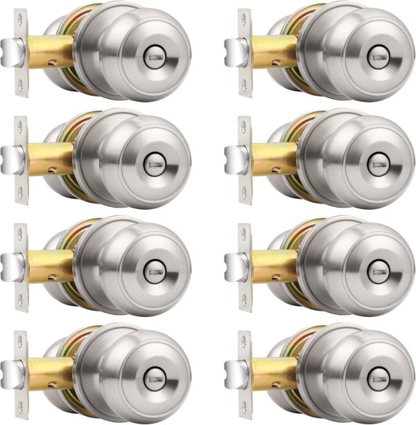 Probrico Privacy Interior Door Knobs Bed and Bath Handles Keyless Sain Nickel Locksets, 6 Pack - Image 84