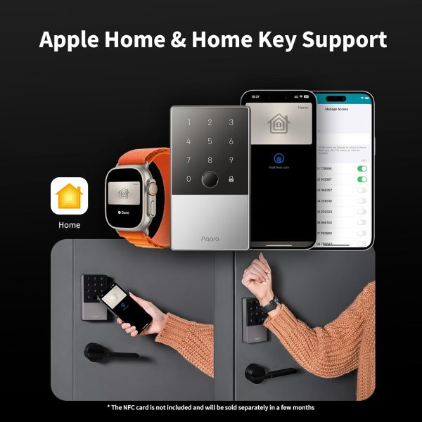 Aqara Smart Lock U100, Fingerprint Keyless Entry Door Lock with Apple Home Key, Touchscreen Keypad, Bluetooth Electronic Deadbolt, IP65 Weatherproof, Supports Apple HomeKit, Alexa, Google, IFTTT, Gray - Image 10