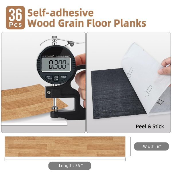 Vinyl Flooring Peel and Stick Floor Tiles, Self-Adhesive Flooring Plank Easy DIY Floor Stickers, 36-Pack Cover 54 Sq.Ft for or Kitchen, Dining Room, Bedrooms - Image 14