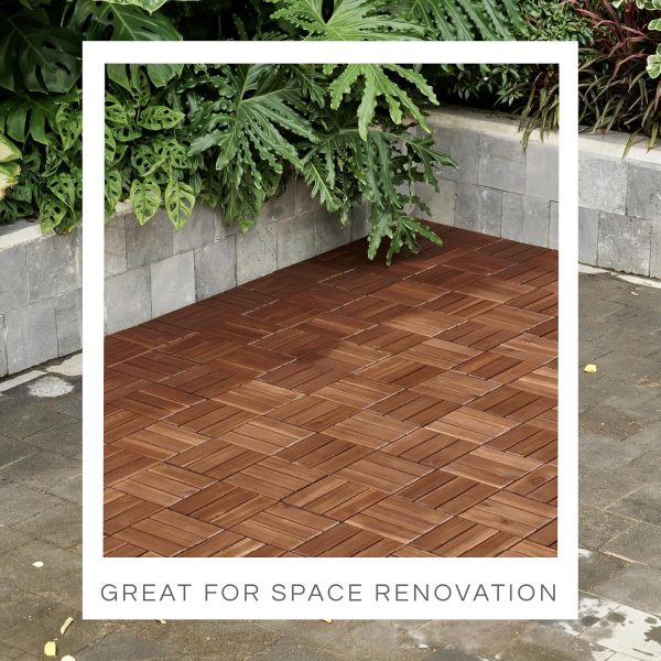 10 Pcs Interlocking Deck Tiles 12" x 12", Patio Flooring Outdoor Waterproof, Acacia Wood Tiles All Weather, Floor Tiles for Balcony, Backyard, Indoor and Outdoor use (Dark Brown) - Image 7