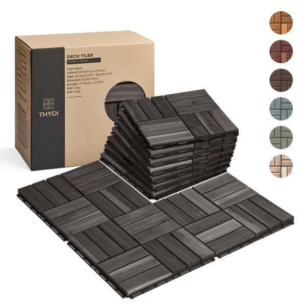 10 Pcs Interlocking Deck Tiles 12" x 12", Patio Flooring Outdoor Waterproof, Acacia Wood Tiles All Weather, Floor Tiles for Balcony, Backyard, Indoor and Outdoor use (Dark Brown) - Image 15