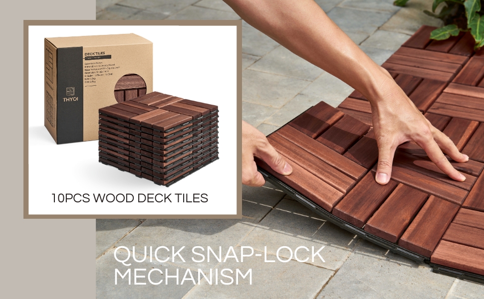 Thyoi-Pack 10 Deck tiles-Dark brown-Square joints-Easy to assemble