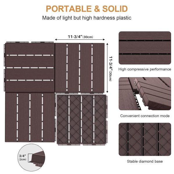 Goovilla Plastic Interlocking Deck Tiles, 9 Pack , 12"x12" Waterproof Outdoor Flooring All Weather Use, Patio Floor Decking Tiles for Porch Poolside Balcony Backyard, Dark Grey - Image 61