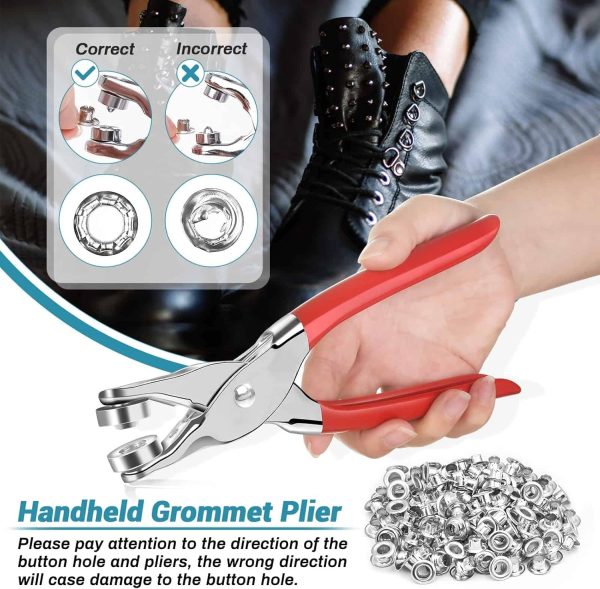 803Pcs Grommet Eyelet Pliers Kit, 1/4 Inch 6mm(Inside Diameter) Grommet Tool Kit with 800 Metal Eyelets with Washers in Gold and Silver, Eyelet Grommet Hand Press kit for Leather/Belt/Shoes/Crafts - Image 11