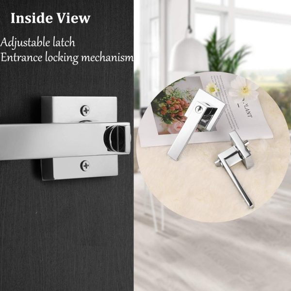 Gobrico Bedroom and Bathroom Locks in Polished Chrome 3 Pack Square Interior Door Locksets Keyless Privacy Levers - Image 23