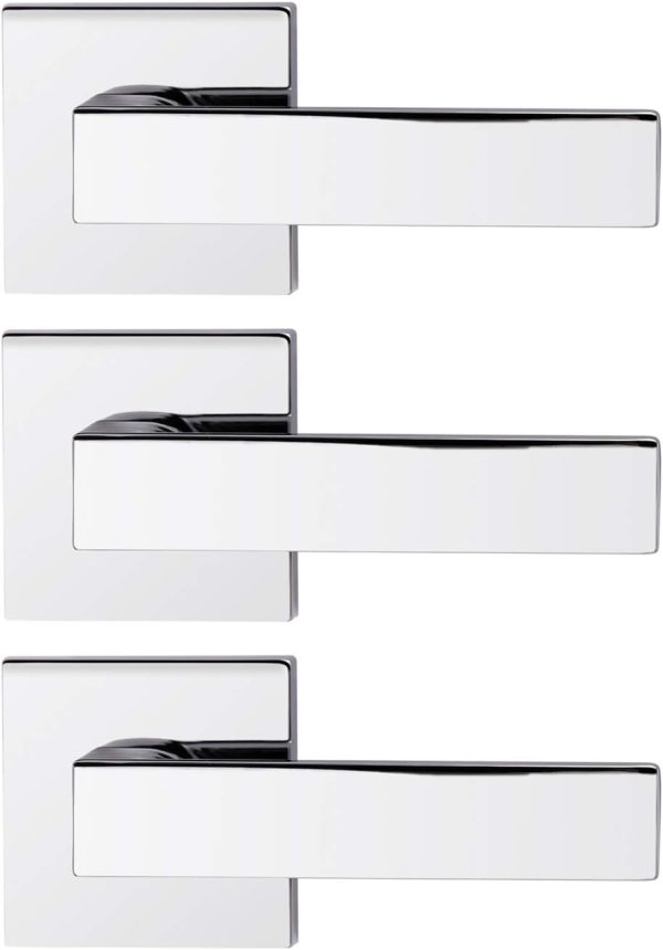 Gobrico Bedroom and Bathroom Locks in Polished Chrome 3 Pack Square Interior Door Locksets Keyless Privacy Levers - Image 51