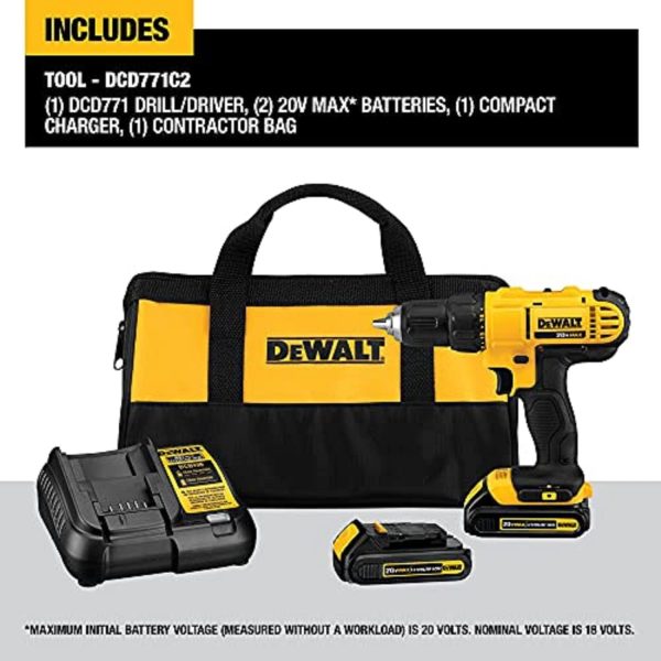 DEWALT 20V Max Cordless Drill/Driver Kit, Includes 2 Batteries and Charger (DCD771C2) - Image 17