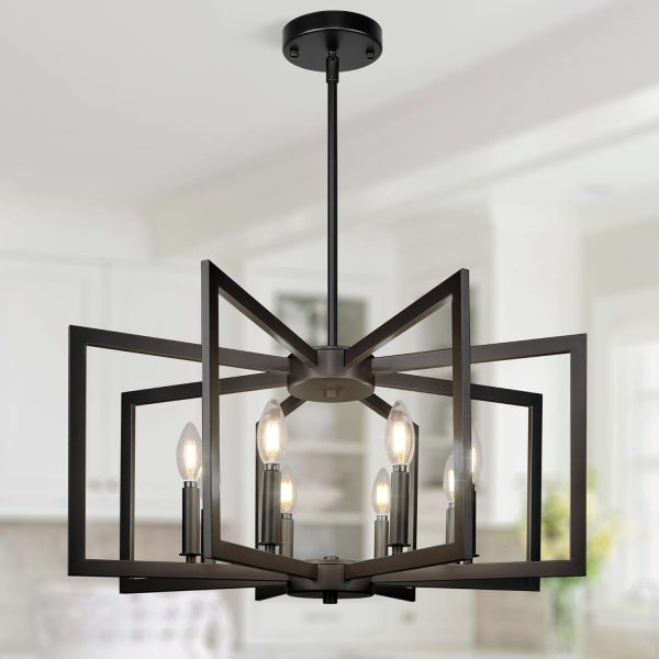 6-Light Black Chandelier,Dining Room Light Fixture Geometric Metal Modern Chandelier,Hanging Industrial Chandelier for Dining Room Kitchen Island Entryway Stairway Foyer Hallway. - Image 9