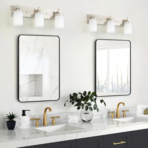 LOUSACE Bathroom Light Fixtures Over Mirror Brushed Nickel, 6 Light Bathroom Vanity Lights, Modern Bathroom Lighting with Opal White Glass Shades, Wall Sconces Fixture Vanity Lighting for Bathroom - Image 13