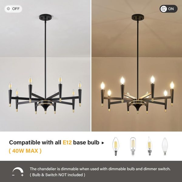 Farmhouse Dining Room Light Fixture,Black Gold Chandelier Dining Light Fixture, 8 Light Metal Modern Chandelier Lighting for Living Room Staircase Foyer Entryway Bedroom - Image 5