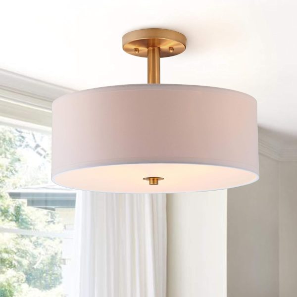 SAFAVIEH Lighting Collection Clara Gold 16-inch Diameter Semi Flush Mount Ceiling Light Fixture (LED Bulbs Included) - Image 3