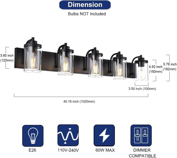 Vanity Lighting Fixtures 4-Lights Wall Light, Farmhouse Bathroom Vanity Light Wall Mounted with Clear Glass Shades for Bedroom Kitchen - Image 12