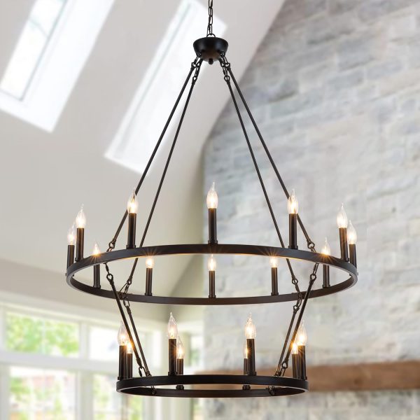 Extra Large Wagon Wheel Chandelier 30-Light, Extra Large Farmhouse Chandelier, Black Chandelier, Round Rustic Lighting,Farmhouse Light Fixture - Image 20