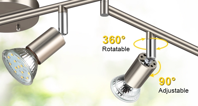 This 6 way Ceiling Track Light can be rotated 90°vertically and 270° horizontally