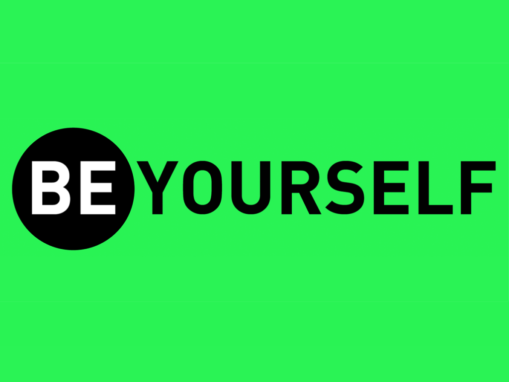Bright neon green posters with bold ‘BE YOURSELF’ typography – BE(YOU)FULL series by Carlos Simpson inspiring authenticity and self-confidence.