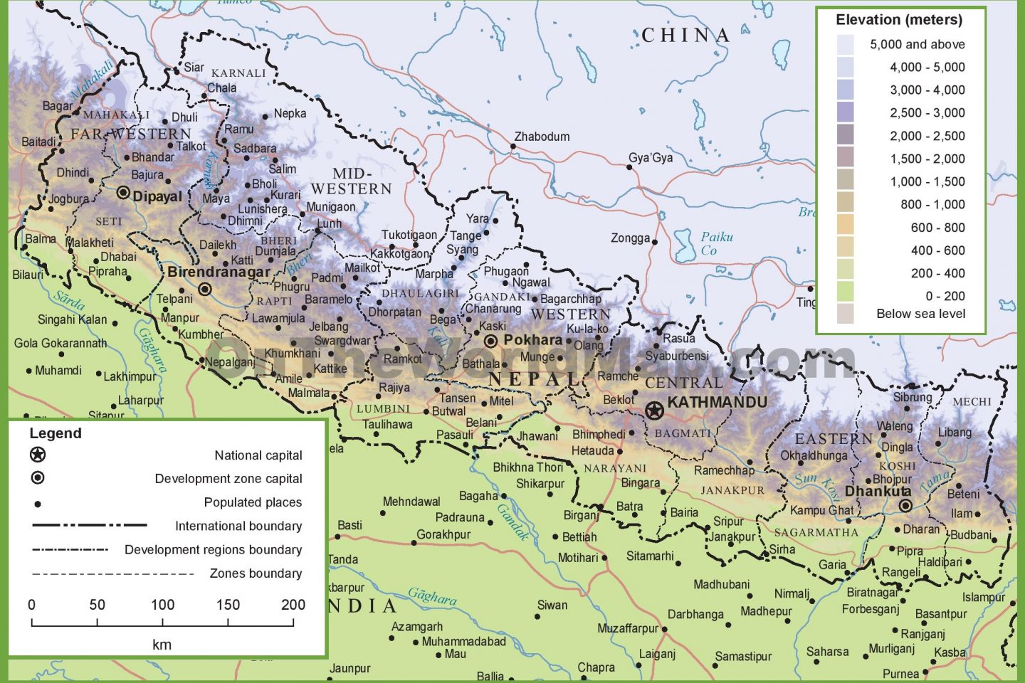 Kort over Nepal