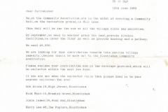 Village Hall funding letter, 1989 (Elaine Gebbie)
