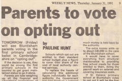 St Helen's School voting to opt out of LEA control, 1991 (Elaine Gebbie)