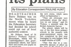 St Helen's School opt-out from LEA confirmed, 1991 (Elaine Gebbie)