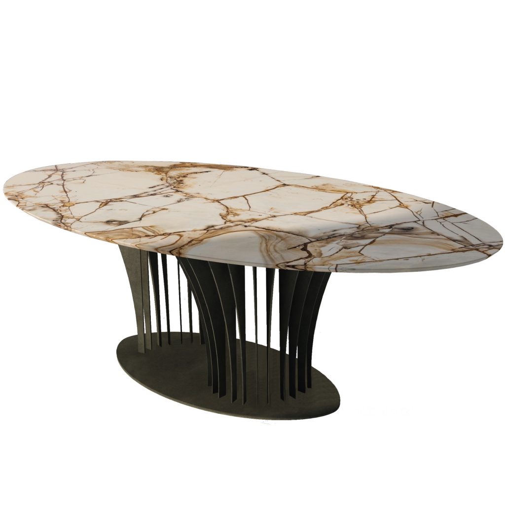 Table with Spiderman marble and structure of patinated iron.