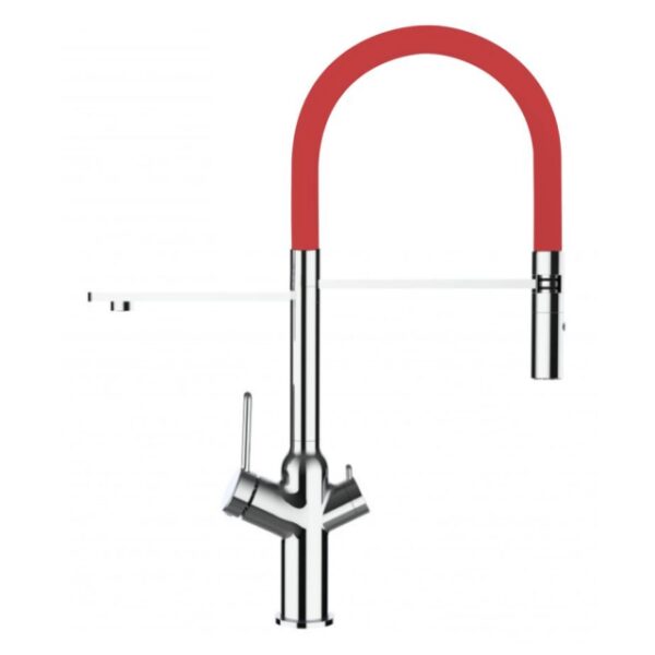 Kraan V Chroom met Rode Flexibele Sproeier