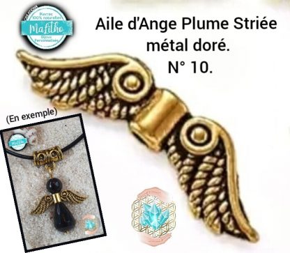 Aile d'ange dorée personnalisée N° 10 plume striée création MaLitho de chez Bijoux, pierres et bien-être